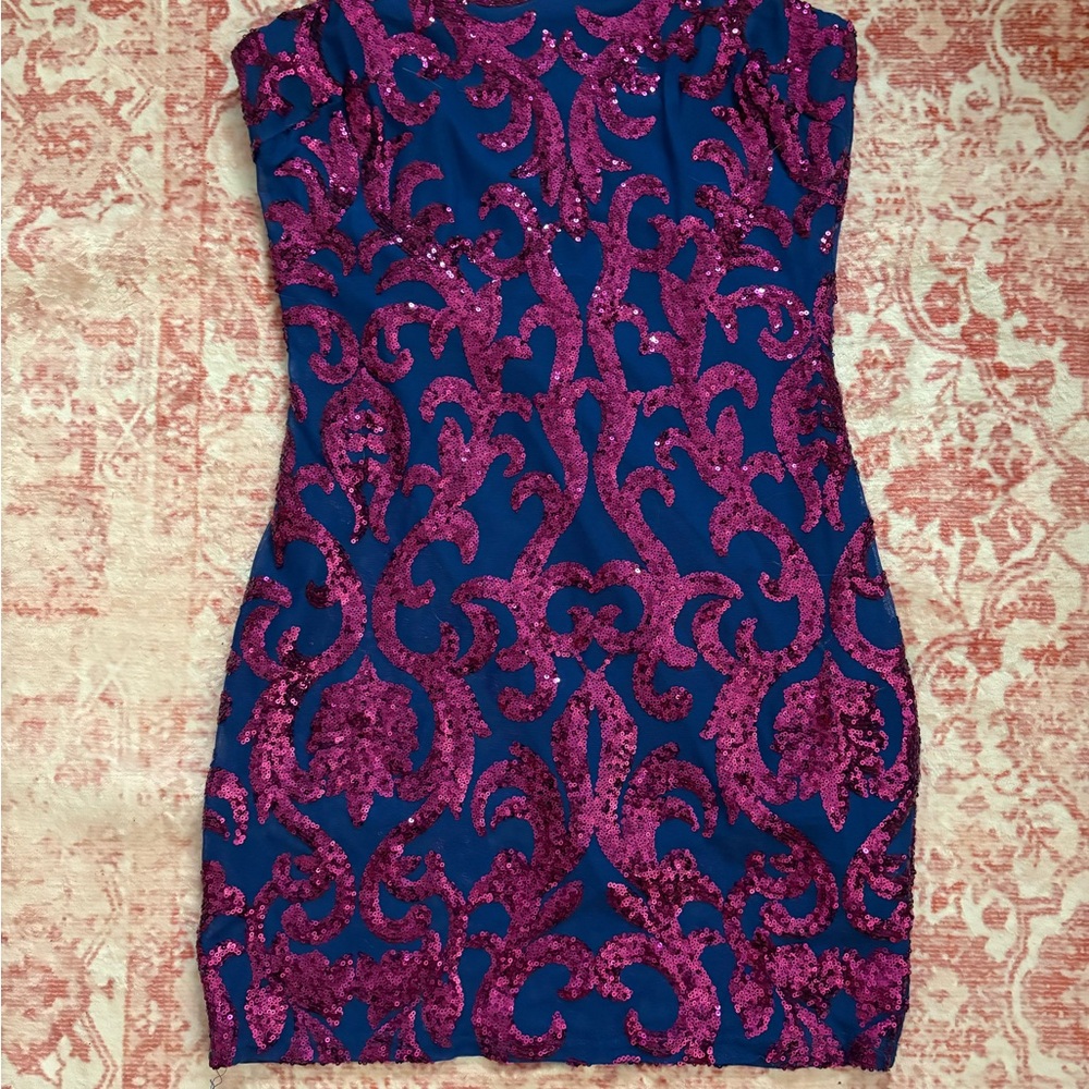 Windsor Strapless Blue and Pink Sequin Dress